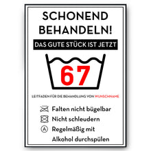 Laden Sie das Bild in den Galerie-Viewer, Personalisiertes Geschenk zum 67. Geburtstag Frau Mann Wäsche Lustige Geschenkidee 67 Jahre Geburtstagskarte Witzige Party Deko
