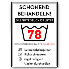Laden Sie das Bild in den Galerie-Viewer, Personalisiertes Geschenk zum 78. Geburtstag Frau Mann Wäsche Lustige Geschenkidee 78 Jahre Geburtstagskarte Witzige Party Deko
