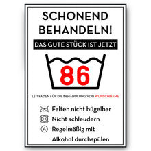 Laden Sie das Bild in den Galerie-Viewer, Personalisiertes Geschenk zum 86. Geburtstag Frau Mann Wäsche Lustige Geschenkidee 86 Jahre Geburtstagskarte Witzige Party Deko