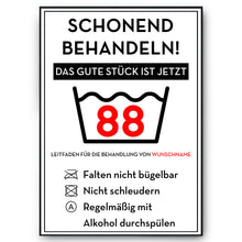 Laden Sie das Bild in den Galerie-Viewer, Personalisiertes Geschenk zum 88. Geburtstag Frau Mann Wäsche Lustige Geschenkidee 88 Jahre Geburtstagskarte Witzige Party Deko