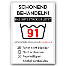 Laden Sie das Bild in den Galerie-Viewer, Personalisiertes Geschenk zum 91. Geburtstag Frau Mann Wäsche Lustige Geschenkidee 91 Jahre Geburtstagskarte Witzige Party Deko
