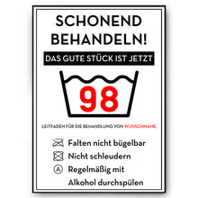 Laden Sie das Bild in den Galerie-Viewer, Personalisiertes Geschenk zum 98. Geburtstag Frau Mann Wäsche Lustige Geschenkidee 98 Jahre Geburtstagskarte Witzige Party Deko