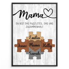 Laden Sie das Bild in den Galerie-Viewer, Personalisiertes Puzzle Poster für Mama – Design mit Herz – Namensposter – Geschenkidee für Muttertagsgeschenk personalisiert