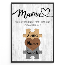 Laden Sie das Bild in den Galerie-Viewer, Personalisiertes Puzzle Poster für Mama – Design mit Herz – Namensposter – Geschenkidee für Muttertagsgeschenk personalisiert