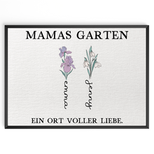 Laden Sie das Bild in den Galerie-Viewer, Personalisiertes Mama Poster „Mamas Garten“ – Blumenposter mit Namen – Geschenk für Mama, Muttertag Geschenk, Familien Wandbild Geschenk für Mama, Oma, Ehefrau Frauen