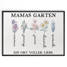Laden Sie das Bild in den Galerie-Viewer, Personalisiertes Mama Poster „Mamas Garten“ – Blumenposter mit Namen – Geschenk für Mama, Muttertag Geschenk, Familien Wandbild Geschenk für Mama, Oma, Ehefrau Frauen