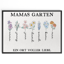 Laden Sie das Bild in den Galerie-Viewer, Personalisiertes Mama Poster „Mamas Garten“ – Blumenposter mit Namen – Geschenk für Mama, Muttertag Geschenk, Familien Wandbild Geschenk für Mama, Oma, Ehefrau Frauen