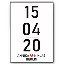 Laden Sie das Bild in den Galerie-Viewer, Partner Poster Personalisiert Datum Namen Ort Jahrestag Geschenk zum Hochzeitstag
