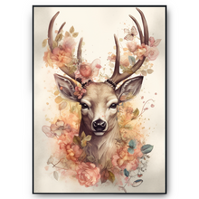 Laden Sie das Bild in den Galerie-Viewer, Hirsch Wandbild Bunter Kunstdruck Natur Wanddeko Hirsch Blumen Wandposter Wohnzimmer Schlafzimmer