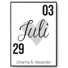 Laden Sie das Bild in den Galerie-Viewer, Jahrestag Poster Personalisiert Datum Namen Partner Geschenk zur Hochzeit Poster für Paare Verlobte Hochzeitsgeschenk