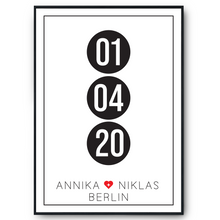 Laden Sie das Bild in den Galerie-Viewer, Partner Poster Personalisiert Datum Namen Ort Jahrestag Geschenk zum Hochzeitstag Poster für Paare Verlobte Hochzeitsgeschenk