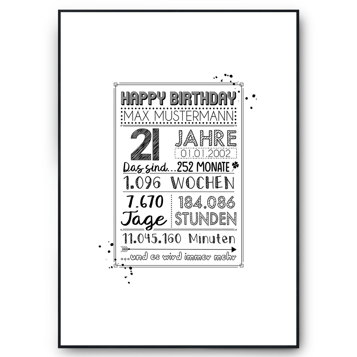 21. Geburtstag Geschenk Personalisierte Geburtstagskarte Gästebuch Jah Tigerlino®