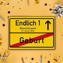 Laden Sie das Bild in den Galerie-Viewer, 1. Geburtstag Ortsschild personalisiert 1 Jahr Deko Jahrgang 2025 personalisiertes Geschenk lustig