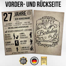 Laden Sie das Bild in den Galerie-Viewer, 27. Geburtstag Geschenk | 27 Jahre Geburtstagsgeschenk personalisiert | Jahrgang 1999 Geschenkidee Geburtstagskarte