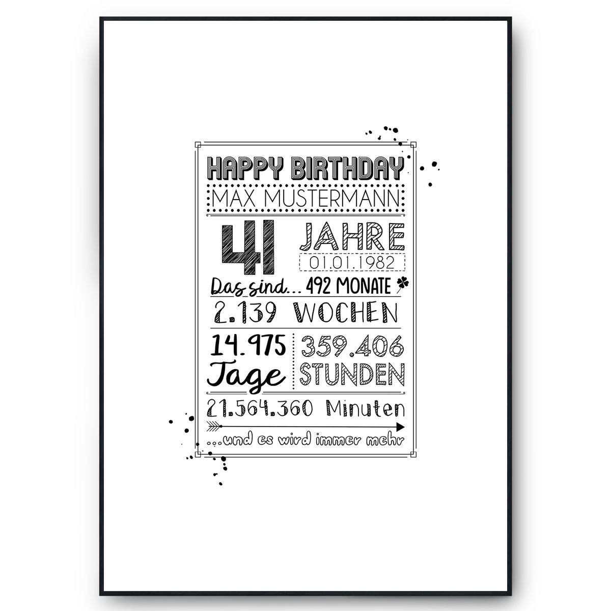 41. Geburtstag Geschenk Personalisierte Geburtstagskarte Gästebuch Jah