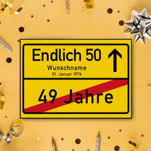 Laden Sie das Bild in den Galerie-Viewer, 50. Geburtstag Ortsschild personalisiert 50 Jahre Deko Jahrgang 1976 personalisiertes Geschenk lustig