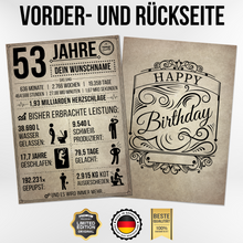 Laden Sie das Bild in den Galerie-Viewer, 53. Geburtstag Geschenk | 53 Jahre Geburtstagsgeschenk personalisiert | Jahrgang 1973 Geschenkidee Geburtstagskarte