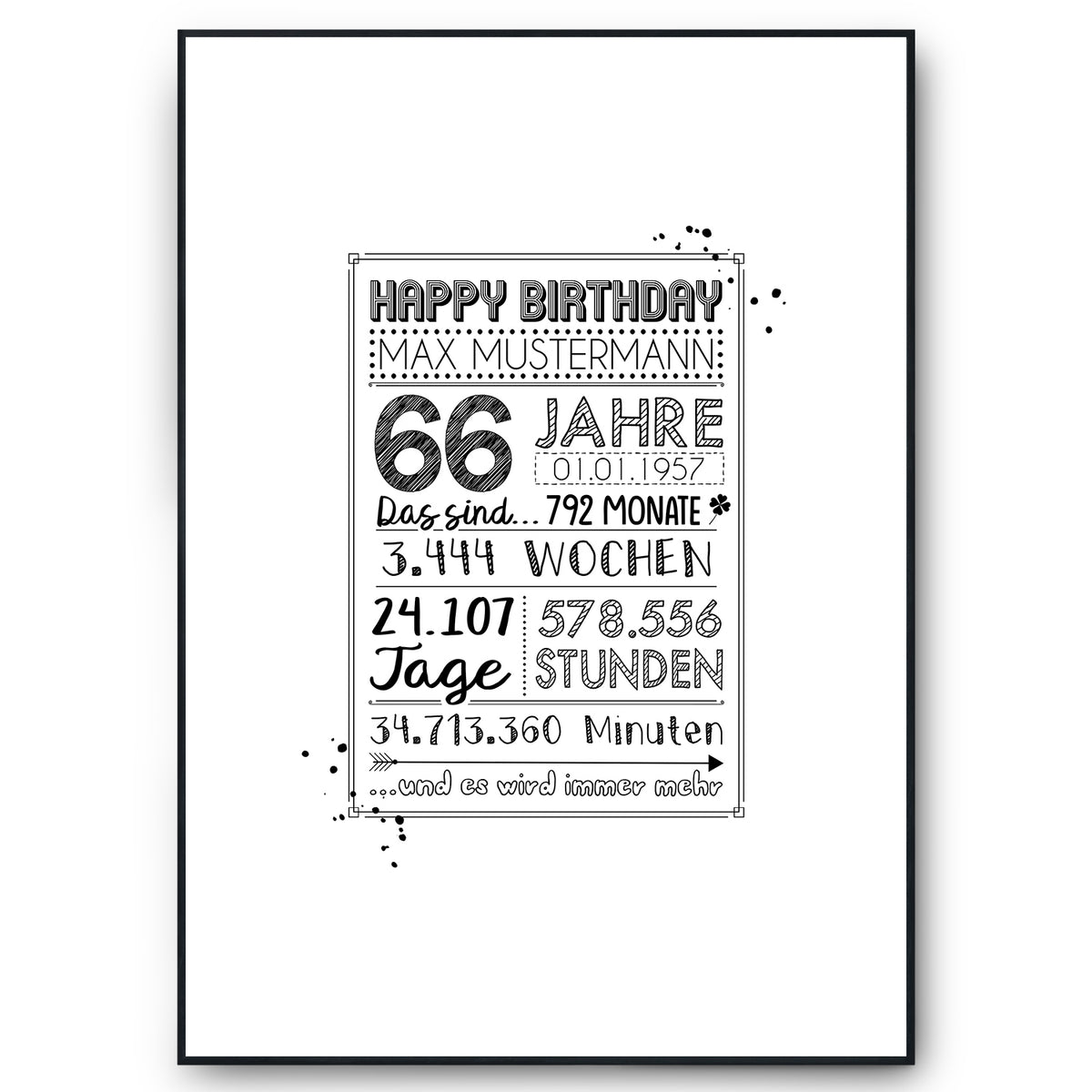 66. Geburtstag Geschenk Personalisierte Geburtstagskarte Gästebuch Jah