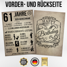 Laden Sie das Bild in den Galerie-Viewer, 61. Geburtstag Geschenk | 61 Jahre Geburtstagsgeschenk personalisiert | Jahrgang 1964 Geschenkidee Geburtstagskarte