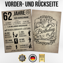 Laden Sie das Bild in den Galerie-Viewer, 62. Geburtstag Geschenk | 62 Jahre Geburtstagsgeschenk personalisiert | Jahrgang 1964 Geschenkidee Geburtstagskarte