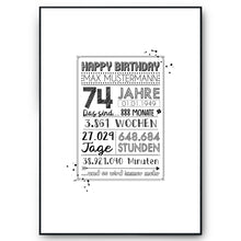 Laden Sie das Bild in den Galerie-Viewer, 74. Geburtstag Geschenk Personalisierte Geburtstagskarte Gästebuch Jahrgang 1952 Poster Männer Frauen 74 Jahre Dekoration