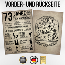 Laden Sie das Bild in den Galerie-Viewer, 73. Geburtstag Geschenk | 73 Jahre Geburtstagsgeschenk personalisiert | Jahrgang 1953 Geschenkidee Geburtstagskarte