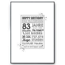 Laden Sie das Bild in den Galerie-Viewer, 83. Geburtstag Geschenk Personalisierte Geburtstagskarte Gästebuch Jahrgang 1943 Poster Männer Frauen 83 Jahre Dekoration