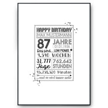 Laden Sie das Bild in den Galerie-Viewer, 87. Geburtstag Geschenk Personalisierte Geburtstagskarte Gästebuch Jahrgang 1939 Poster Männer Frauen 87 Jahre Dekoration