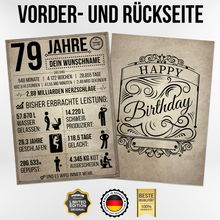 Laden Sie das Bild in den Galerie-Viewer, 79. Geburtstag Geschenk | 79 Jahre Geburtstagsgeschenk personalisiert | Jahrgang 1947 Geschenkidee Geburtstagskarte
