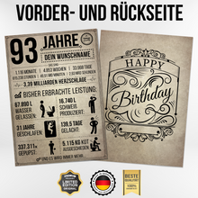 Laden Sie das Bild in den Galerie-Viewer, 93. Geburtstag Geschenk | 93 Jahre Geburtstagsgeschenk personalisiert | Jahrgang 1933 Geschenkidee Geburtstagskarte