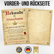 Laden Sie das Bild in den Galerie-Viewer, Bester Bruder Urkunde personalisiert Bruder persönliches Geschenk personalisierte Geschenkidee Bruder Geburtstag