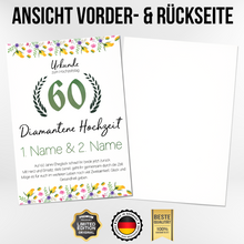 Laden Sie das Bild in den Galerie-Viewer, 60. Hochzeitstag personalisiertes Geschenk Urkunde zur Diamantenen Hochzeit Deko