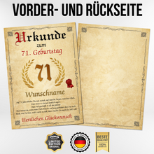 Laden Sie das Bild in den Galerie-Viewer, Urkunde zum 71. Geburtstag personalisiertes Geschenk Jahrgang 1955 Geburtstagsurkunde 71 Jahre Geburtstagsgeschenk