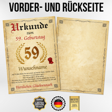 Laden Sie das Bild in den Galerie-Viewer, Urkunde zum 59. Geburtstag personalisiertes Geschenk Jahrgang 1967 Geburtstagsurkunde 59 Jahre Geburtstagsgeschenk