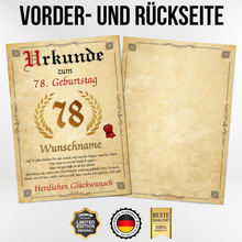 Laden Sie das Bild in den Galerie-Viewer, Urkunde zum 78. Geburtstag personalisiertes Geschenk Jahrgang 1948 Geburtstagsurkunde 78 Jahre Geburtstagsgeschenk