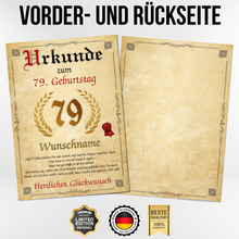 Laden Sie das Bild in den Galerie-Viewer, Urkunde zum 79. Geburtstag personalisiertes Geschenk Jahrgang 1947 Geburtstagsurkunde 79 Jahre Geburtstagsgeschenk