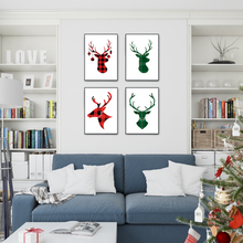 Laden Sie das Bild in den Galerie-Viewer, Rentiere Kariert Kunstdruck Weihnachten DIN A4 Weihnachtsbilder Weihnachtsdeko Wandbilder 4er Set
