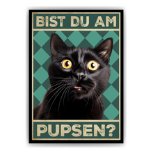 Laden Sie das Bild in den Galerie-Viewer, Bist du am Pupsen? Katzen Poster Badezimmer Gästebad Wandbild Klo Toilette Dekoration Lustiges Gäste-WC Bild DIN A4 - Katze 02