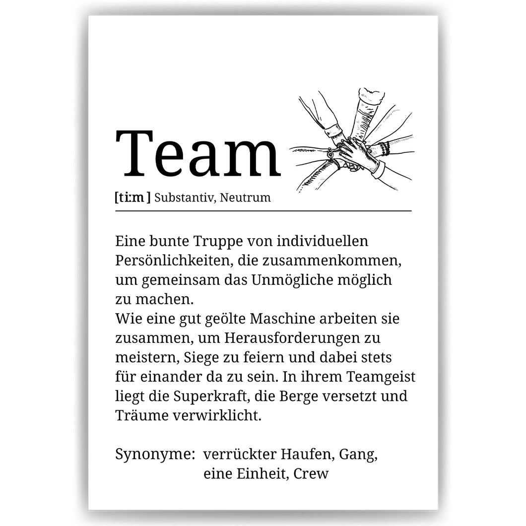 Team Definition Poster Mitarbeiter Geschenk Kollegen