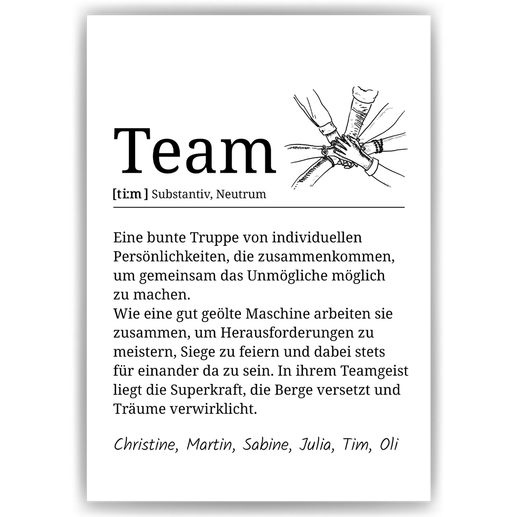Team Definition personalisiertes Poster Mitarbeiter Geschenk Kollegen