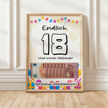 Laden Sie das Bild in den Galerie-Viewer, Geldgeschenk 18. Geburtstag Jungen Mädchen Lustige Geschenkidee 18 Jahre - Deine erste Million