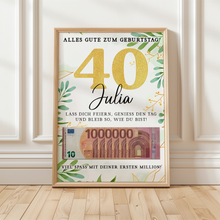 Laden Sie das Bild in den Galerie-Viewer, Personalisiertes Geldgeschenk zum 40. Geburtstag Geld Geschenkidee personalisierbar Geburtstagskarte