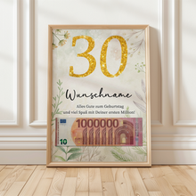Laden Sie das Bild in den Galerie-Viewer, Personalisiertes Geldgeschenk zum 30. Geburtstag Männer Frauen Geburtstagsgeschenk Geld Geschenkidee personalisierbar