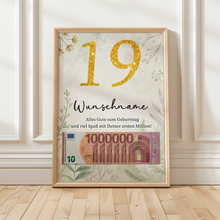 Laden Sie das Bild in den Galerie-Viewer, Personalisiertes Geldgeschenk zum 19. Geburtstag Männer Frauen Geburtstagsgeschenk Geld Geschenkidee personalisierbar