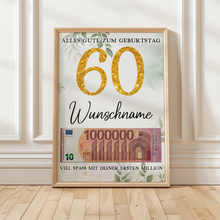 Laden Sie das Bild in den Galerie-Viewer, Personalisiertes Geldgeschenk zum 60. Geburtstag Frauen Männer Geburtstagsgeschenk Geld Geschenkidee personalisierbar
