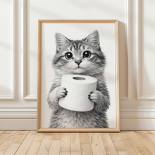 Laden Sie das Bild in den Galerie-Viewer, Lustiges Badezimmer Poster Katze mit Klopapier Humorvolle Wanddeko für Toilette, Gäste-WC, Badezimmer Deko WC Humor Tiere witzige Katze