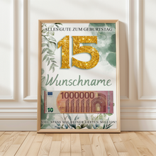 Laden Sie das Bild in den Galerie-Viewer, Personalisiertes Geldgeschenk zum 15. Geburtstag Männer Frauen Geburtstagsgeschenk Geld Geschenk personalisierbar