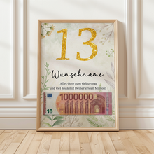 Laden Sie das Bild in den Galerie-Viewer, Personalisiertes Geldgeschenk zum 13. Geburtstag Männer Frauen Geburtstagsgeschenk Geld Geschenkidee personalisierbar