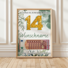 Laden Sie das Bild in den Galerie-Viewer, Personalisiertes Geldgeschenk zum 14. Geburtstag Männer Frauen Geburtstagsgeschenk Geld Geschenk personalisierbar
