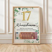 Laden Sie das Bild in den Galerie-Viewer, Personalisiertes Geldgeschenk zum 17. Geburtstag Männer Frauen Geburtstagskarte